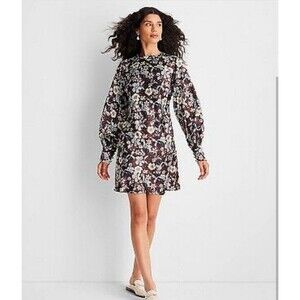 Future Collective Long Sleeve Satin Mini Dress Floral Brown 4
